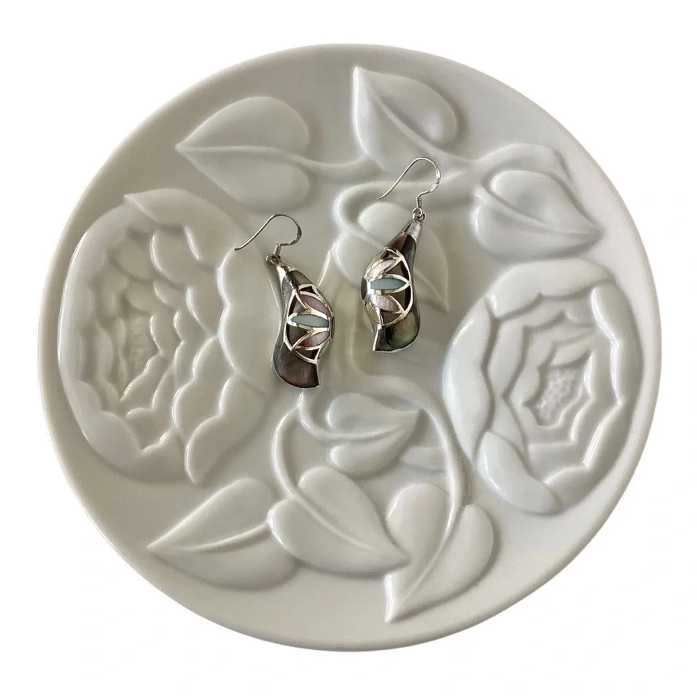 925 Sterling Silver Iridescent MOP Drop Hook Earrings Pink Blue Purple Green EUC - Picture 12 of 14